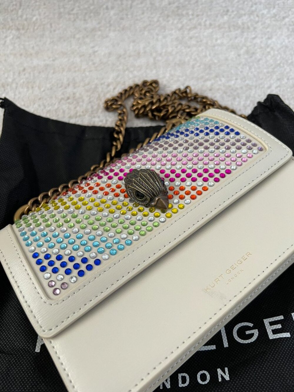 Kurt Geiger London Shoreditch Leather Rainbow Rhinestone Bling Crossbody Bag - Picture 2 of 14
